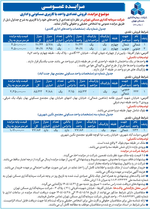 مزایده فروش واحدهای مسکونی ثتران